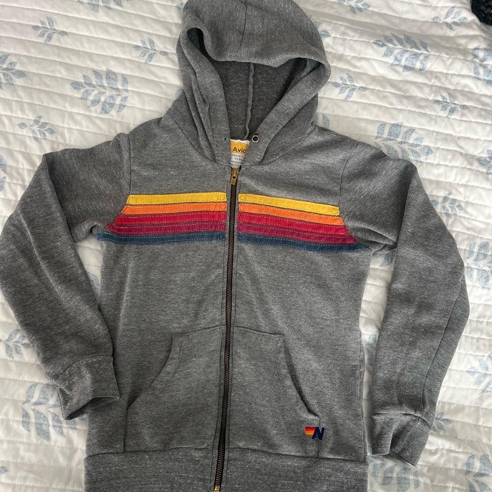 Aviator Nation 5 Striped Hoodie in heather gray size 12